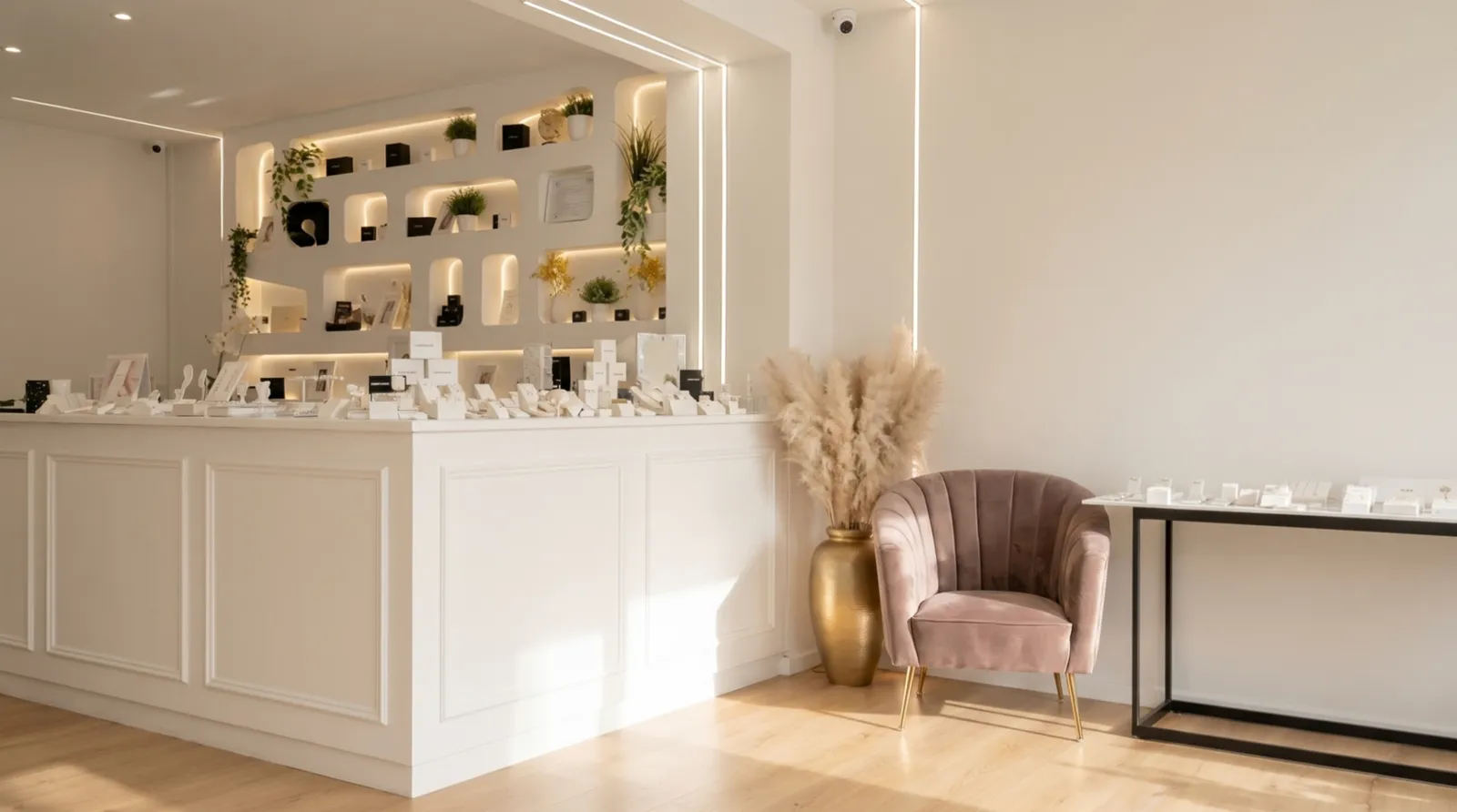 Bijou d'hélix en or 18 carats serti, posé sur du velours dans la vitrine