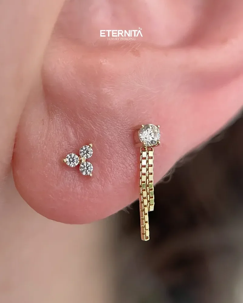 Lobes : trio serti et bijou à chaîne